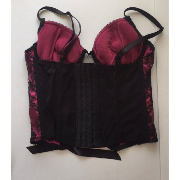 Vtg Native Intimates Coreset & Thong Lingerie Black Maroon Lace Black Ribbon 34B - Picture 4 of 9